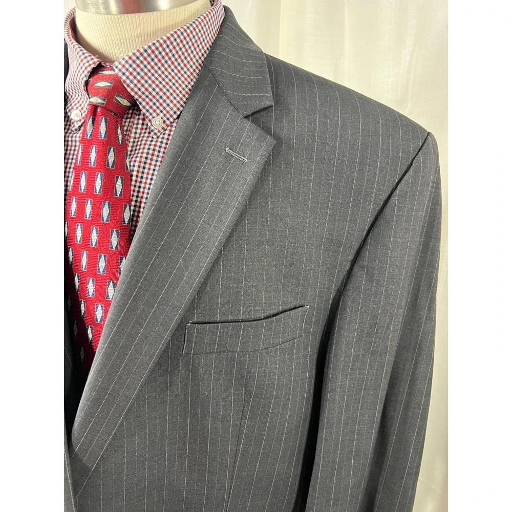 Lauren Ralph Lauren Mens Gray 46R Pinstripe 100% Wool 2 Piece Suit (Pants 38x31)